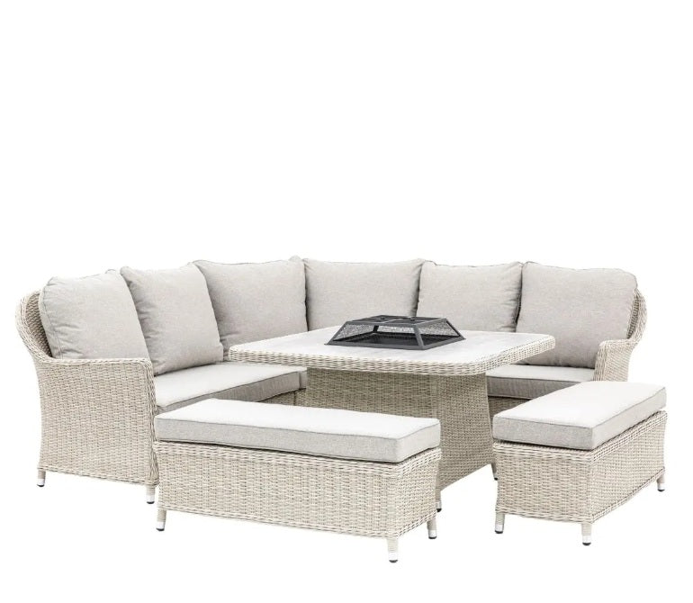 Holton Corner Square Dining Set with Fire Pit