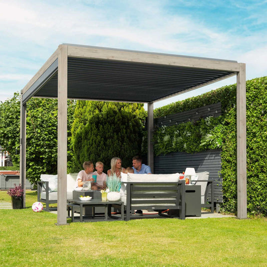 Titan Aluminium Metal Pergola in Light Oak Look - Free Standing