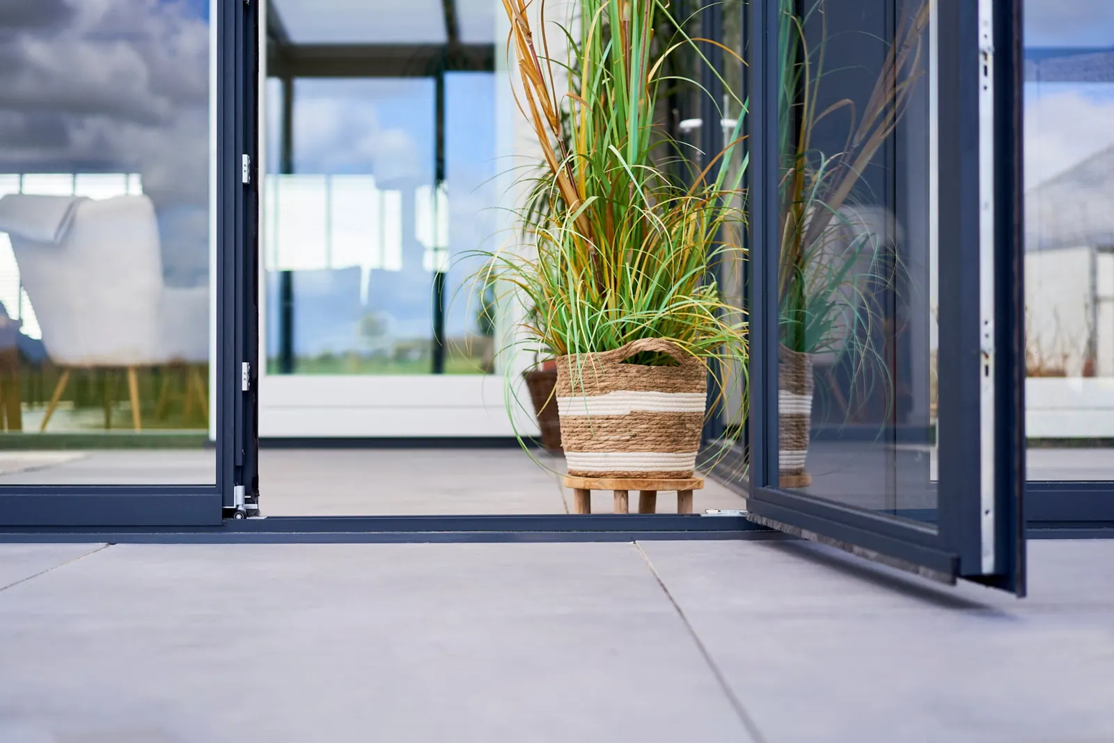 Glass sliding doors on a veranda