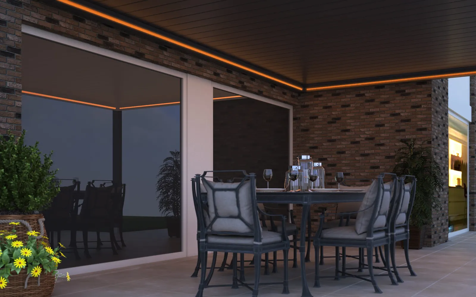 Veranda with lighting and screens