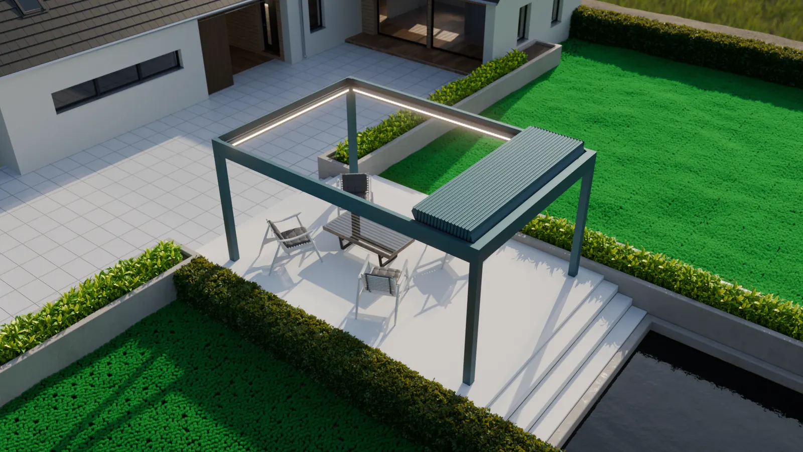 Louvered roof over a terrace